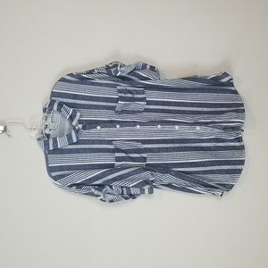 LOVE POTION Blue White Striped Button Down Short Sleeve Top